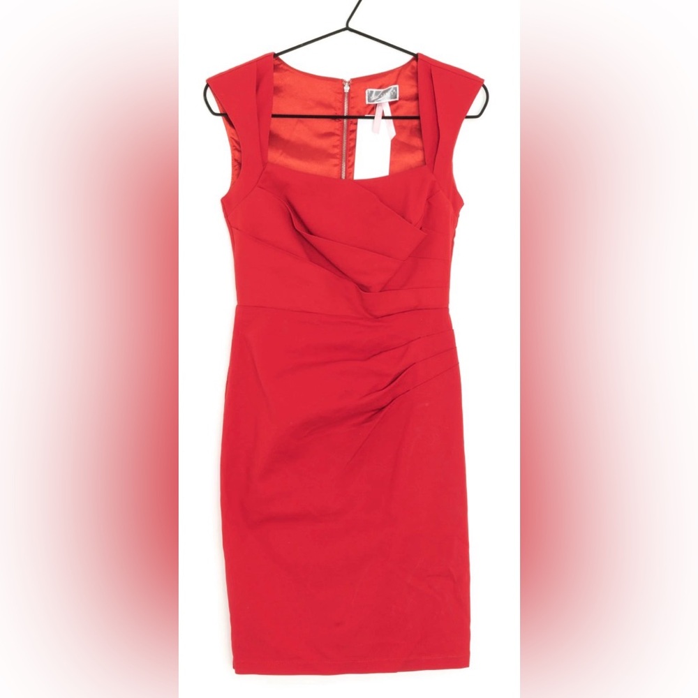 Lipsy Pleated Shift Dress with Square Neck | Red | Size 12